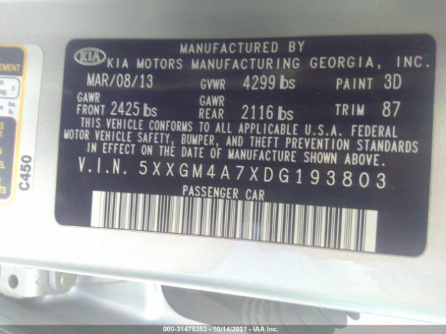 Photo 8 VIN: 5XXGM4A7XDG193803 - KIA OPTIMA 