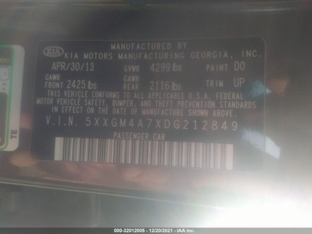 Photo 8 VIN: 5XXGM4A7XDG212849 - KIA OPTIMA 