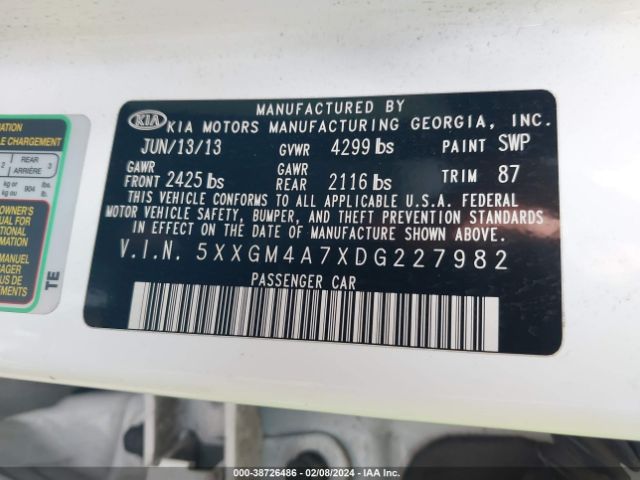 Photo 8 VIN: 5XXGM4A7XDG227982 - KIA OPTIMA 