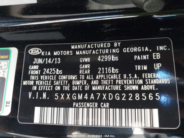 Photo 8 VIN: 5XXGM4A7XDG228565 - KIA OPTIMA 