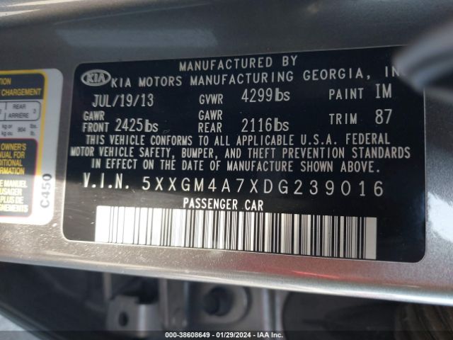 Photo 8 VIN: 5XXGM4A7XDG239016 - KIA OPTIMA 