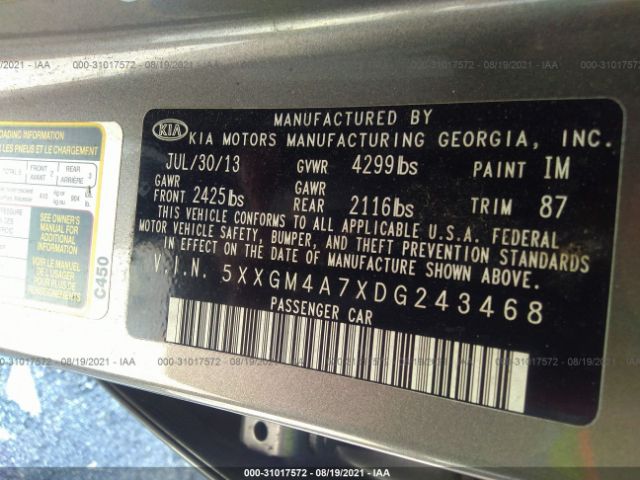 Photo 8 VIN: 5XXGM4A7XDG243468 - KIA OPTIMA 