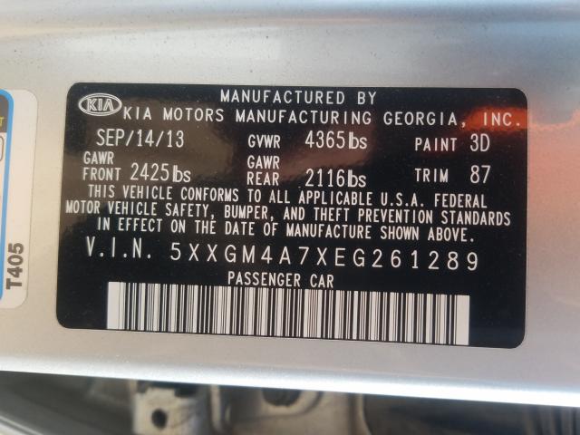 Photo 9 VIN: 5XXGM4A7XEG261289 - KIA OPTIMA LX 