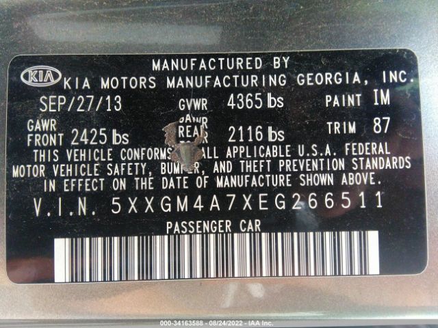 Photo 8 VIN: 5XXGM4A7XEG266511 - KIA OPTIMA 