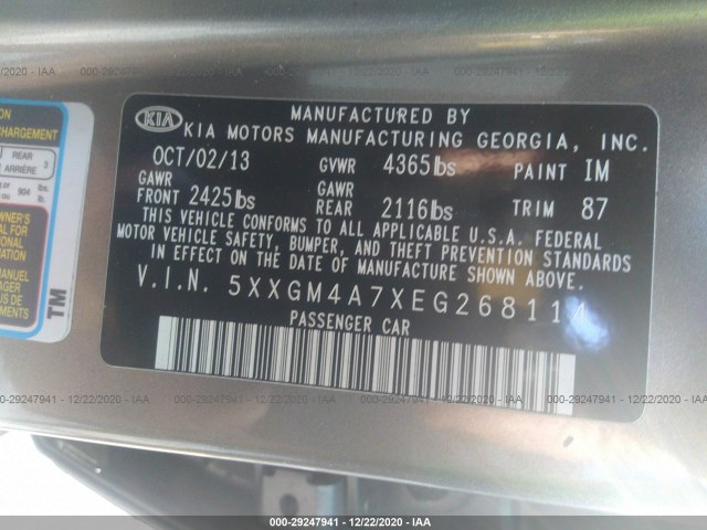 Photo 8 VIN: 5XXGM4A7XEG268114 - KIA OPTIMA 