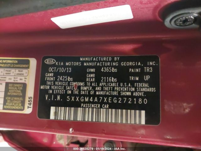 Photo 8 VIN: 5XXGM4A7XEG272180 - KIA OPTIMA 