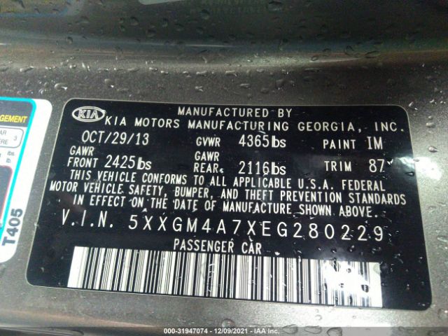 Photo 8 VIN: 5XXGM4A7XEG280229 - KIA OPTIMA 