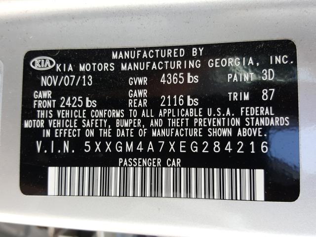 Photo 9 VIN: 5XXGM4A7XEG284216 - KIA OPTIMA LX 