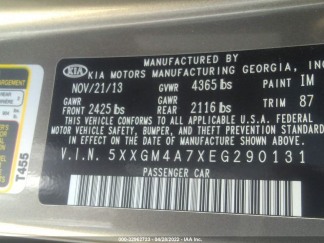 Photo 8 VIN: 5XXGM4A7XEG290131 - KIA OPTIMA 