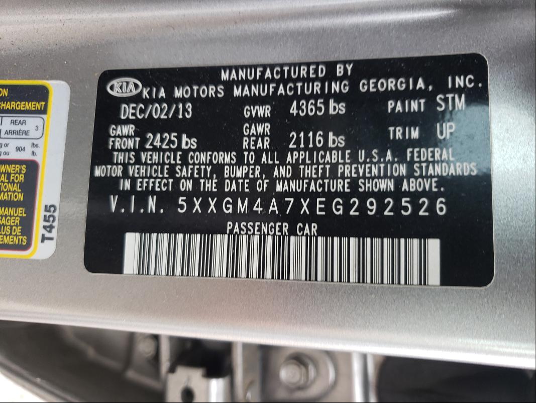 Photo 9 VIN: 5XXGM4A7XEG292526 - KIA OPTIMA LX 