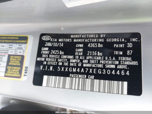 Photo 8 VIN: 5XXGM4A7XEG304464 - KIA OPTIMA 