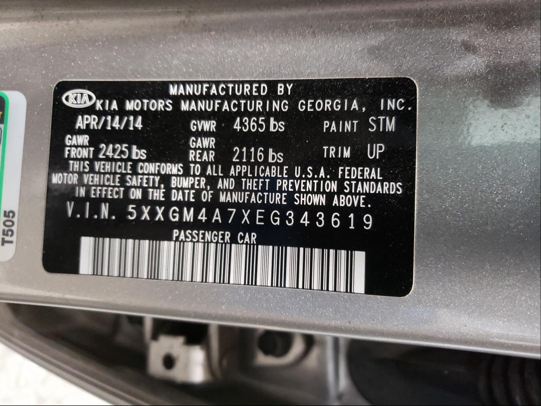 Photo 9 VIN: 5XXGM4A7XEG343619 - KIA OPTIMA LX 