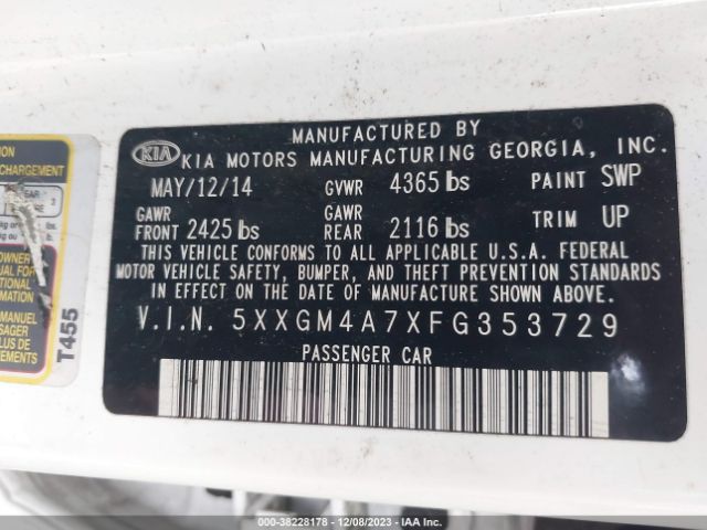 Photo 8 VIN: 5XXGM4A7XFG353729 - KIA OPTIMA 