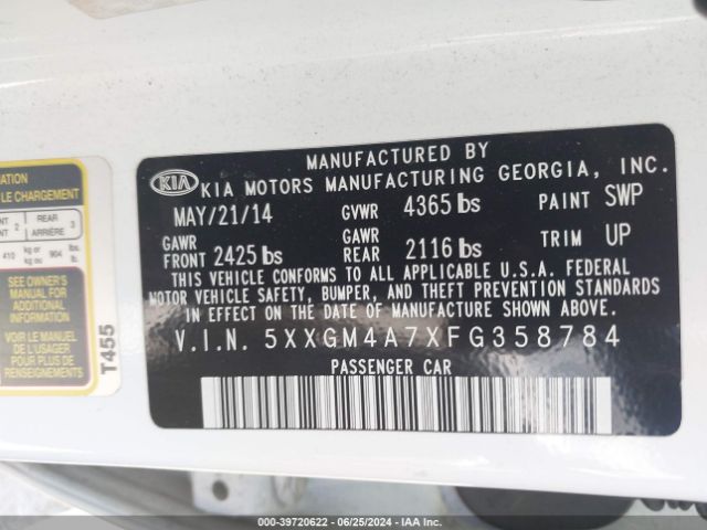 Photo 8 VIN: 5XXGM4A7XFG358784 - KIA OPTIMA 