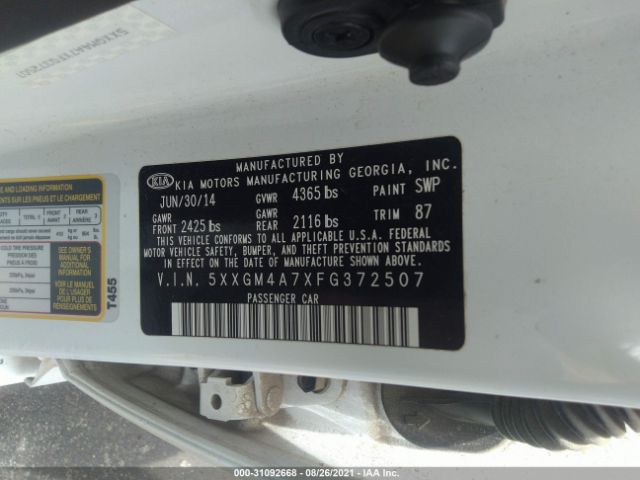 Photo 8 VIN: 5XXGM4A7XFG372507 - KIA OPTIMA 