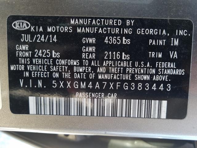 Photo 9 VIN: 5XXGM4A7XFG383443 - KIA OPTIMA LX 