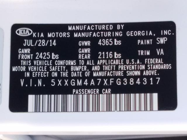 Photo 9 VIN: 5XXGM4A7XFG384317 - KIA OPTIMA LX 