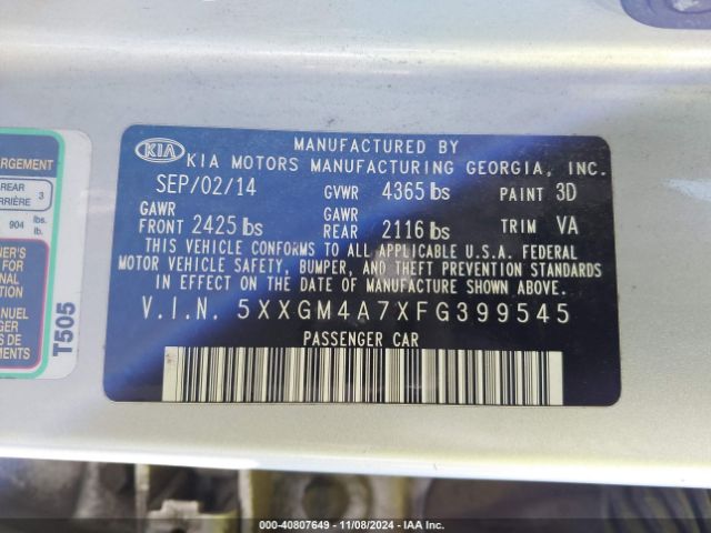 Photo 8 VIN: 5XXGM4A7XFG399545 - KIA OPTIMA 