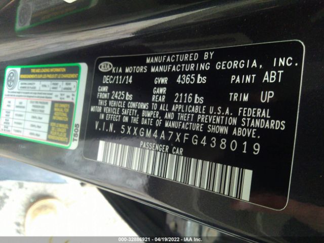 Photo 8 VIN: 5XXGM4A7XFG438019 - KIA OPTIMA 