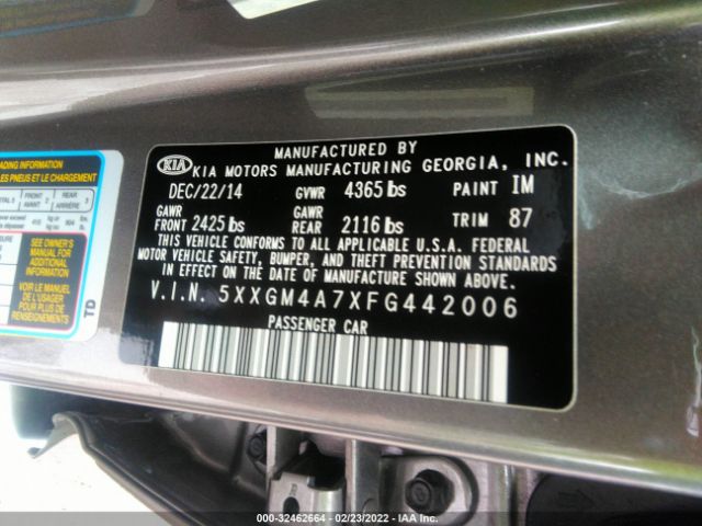 Photo 8 VIN: 5XXGM4A7XFG442006 - KIA OPTIMA 