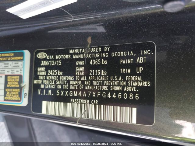 Photo 8 VIN: 5XXGM4A7XFG446086 - KIA OPTIMA 