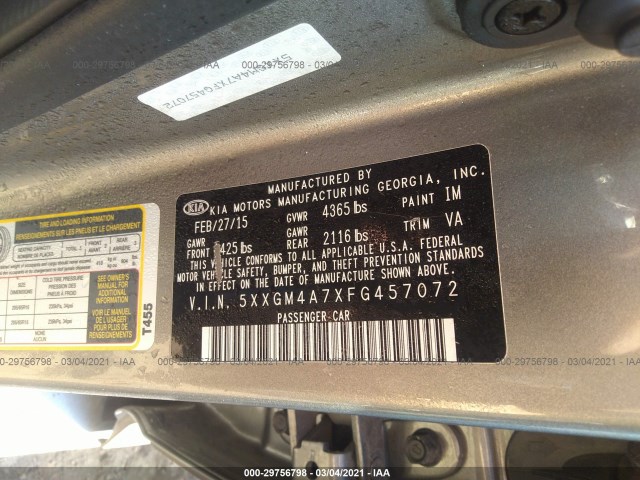 Photo 8 VIN: 5XXGM4A7XFG457072 - KIA OPTIMA 