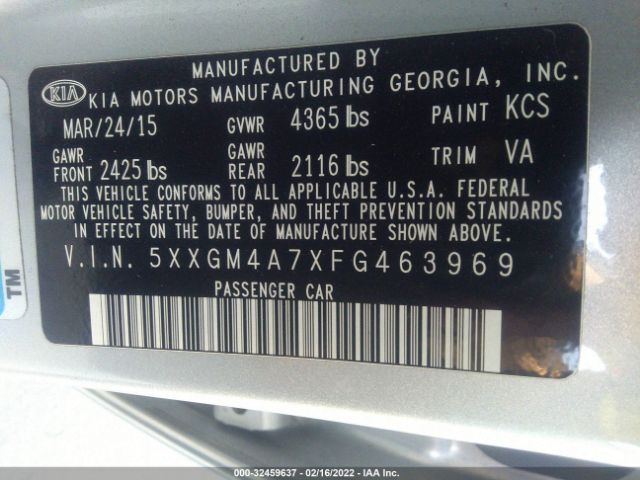 Photo 8 VIN: 5XXGM4A7XFG463969 - KIA OPTIMA 