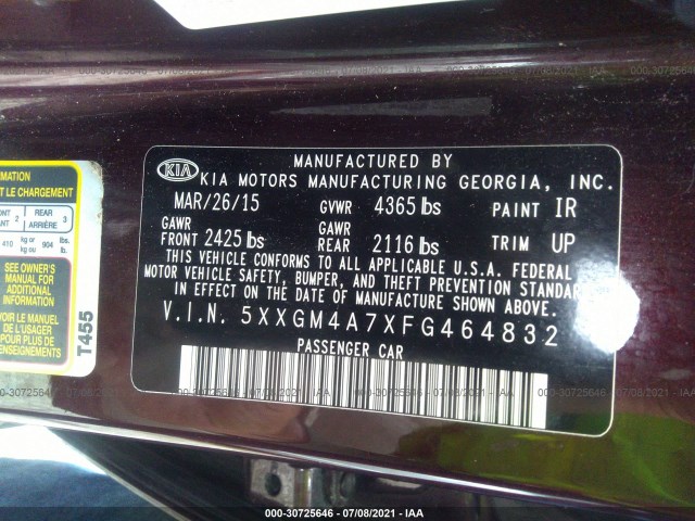 Photo 8 VIN: 5XXGM4A7XFG464832 - KIA OPTIMA 