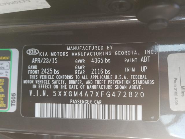 Photo 9 VIN: 5XXGM4A7XFG472820 - KIA OPTIMA LX 