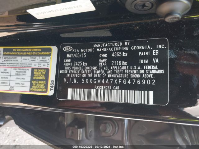 Photo 8 VIN: 5XXGM4A7XFG476902 - KIA OPTIMA 