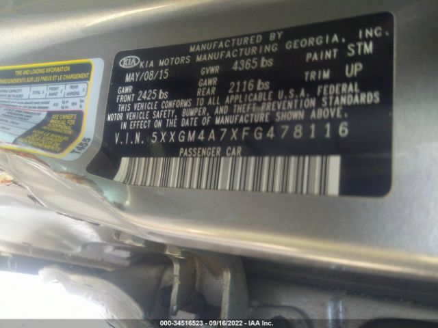 Photo 8 VIN: 5XXGM4A7XFG478116 - KIA OPTIMA 