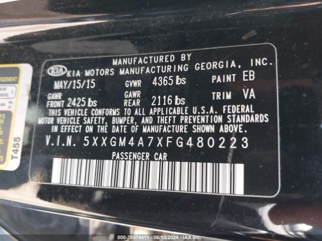 Photo 8 VIN: 5XXGM4A7XFG480223 - KIA OPTIMA 