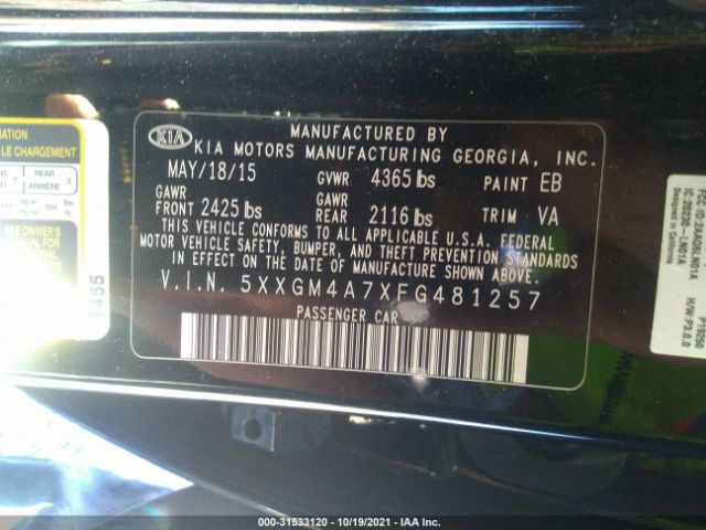 Photo 8 VIN: 5XXGM4A7XFG481257 - KIA OPTIMA 