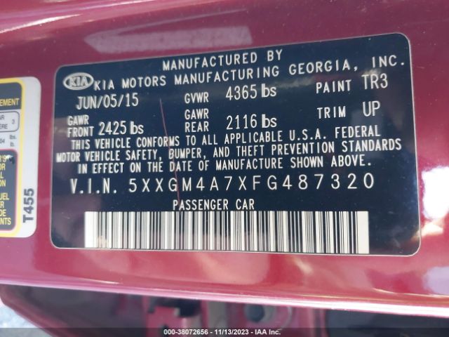 Photo 8 VIN: 5XXGM4A7XFG487320 - KIA OPTIMA 