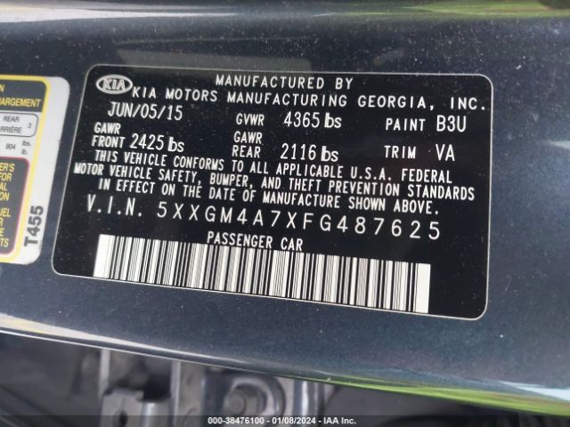 Photo 8 VIN: 5XXGM4A7XFG487625 - KIA OPTIMA 