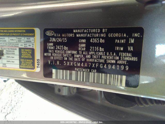 Photo 8 VIN: 5XXGM4A7XFG494199 - KIA OPTIMA 