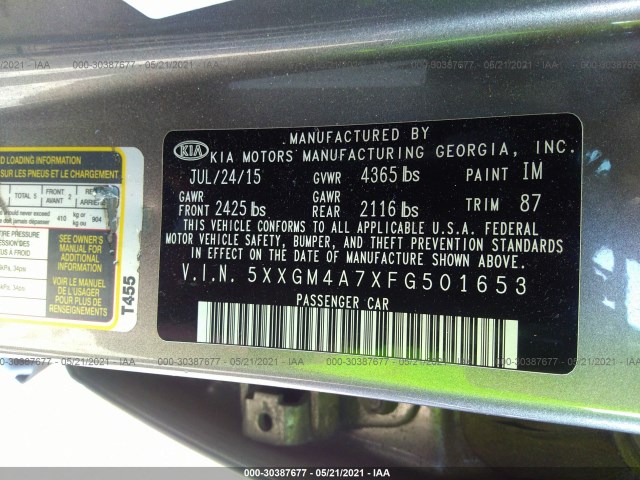 Photo 8 VIN: 5XXGM4A7XFG501653 - KIA OPTIMA 