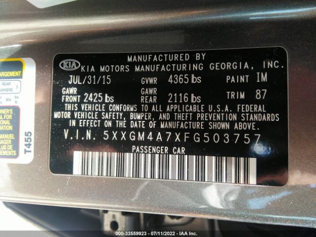 Photo 8 VIN: 5XXGM4A7XFG503757 - KIA OPTIMA 