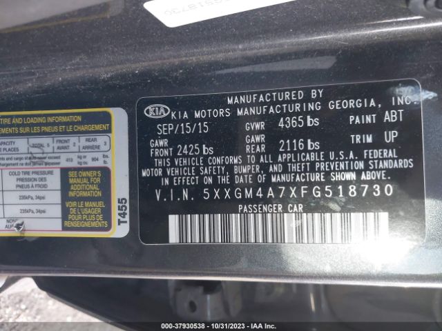 Photo 8 VIN: 5XXGM4A7XFG518730 - KIA OPTIMA 