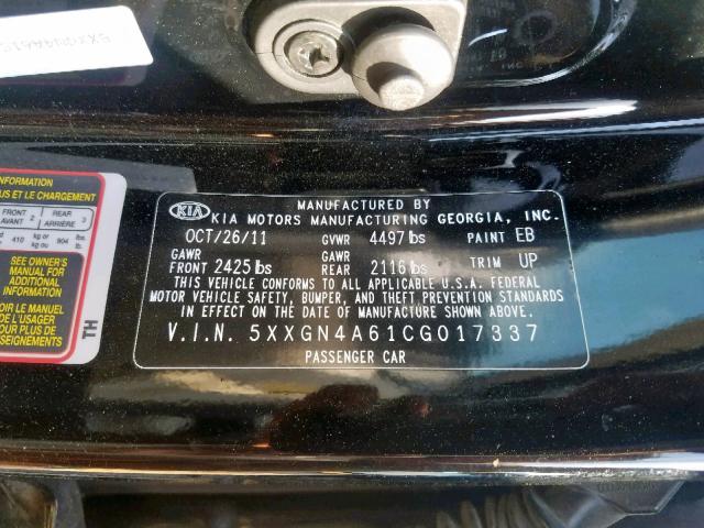 Photo 9 VIN: 5XXGN4A61CG017337 - KIA OPTIMA EX 