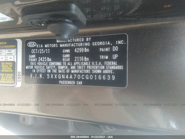 Photo 8 VIN: 5XXGN4A70CG016639 - KIA OPTIMA 