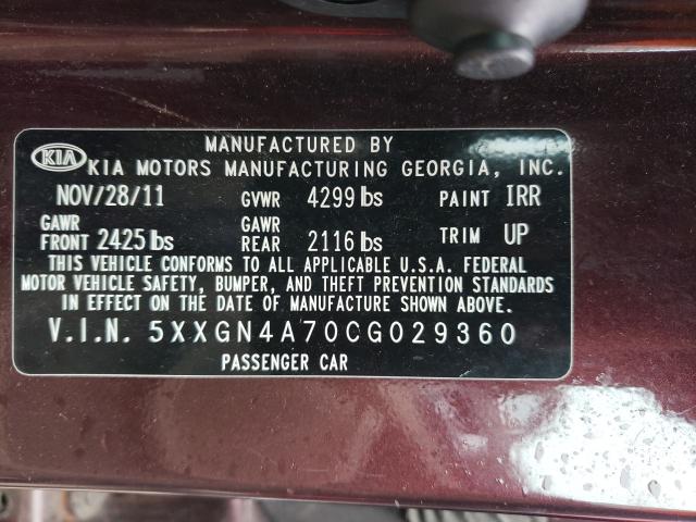 Photo 9 VIN: 5XXGN4A70CG029360 - KIA OPTIMA EX 