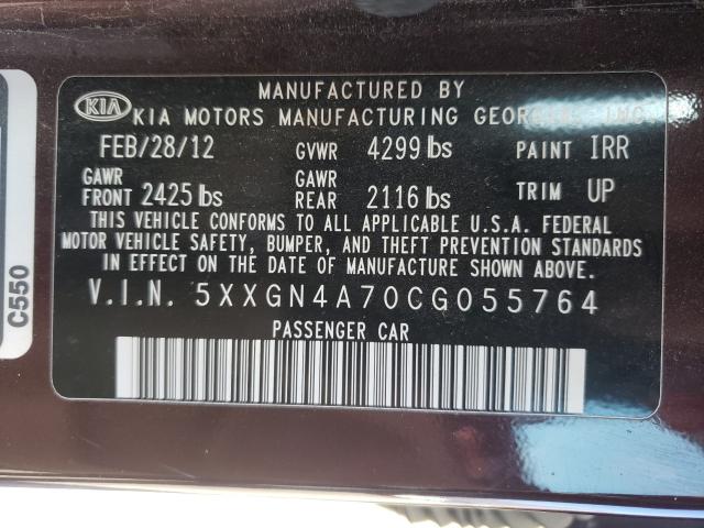 Photo 9 VIN: 5XXGN4A70CG055764 - KIA OPTIMA EX 