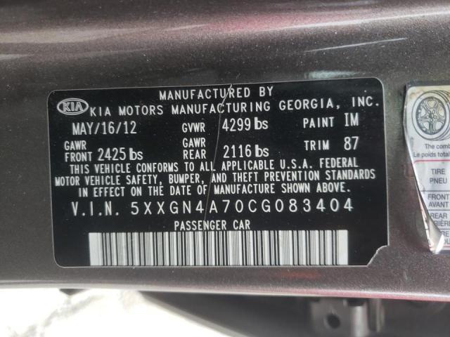 Photo 9 VIN: 5XXGN4A70CG083404 - KIA OPTIMA EX 