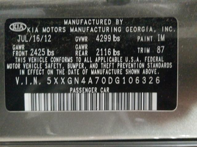 Photo 9 VIN: 5XXGN4A70DG106326 - KIA OPTIMA EX 