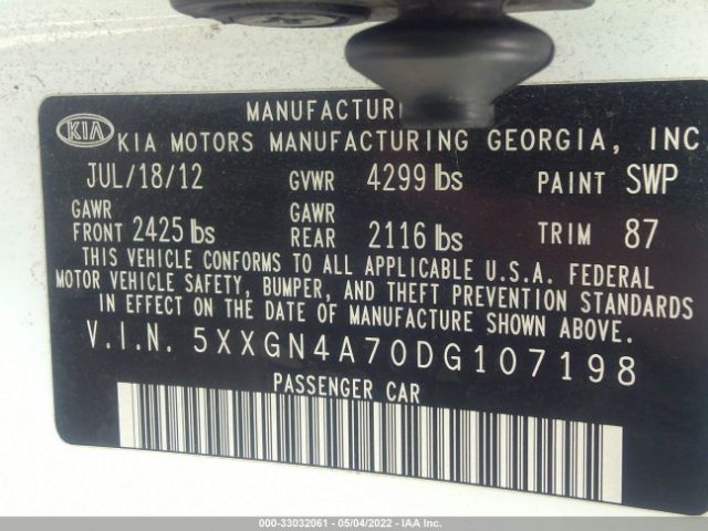 Photo 8 VIN: 5XXGN4A70DG107198 - KIA OPTIMA 