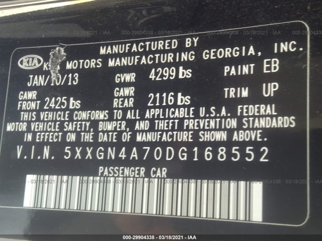 Photo 8 VIN: 5XXGN4A70DG168552 - KIA OPTIMA 