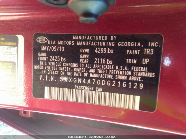 Photo 8 VIN: 5XXGN4A70DG216129 - KIA OPTIMA 