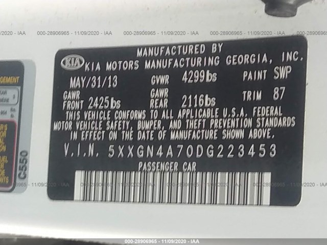 Photo 8 VIN: 5XXGN4A70DG223453 - KIA OPTIMA 