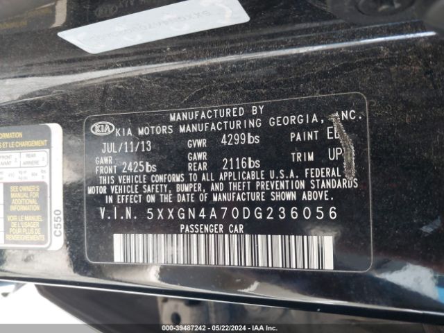 Photo 8 VIN: 5XXGN4A70DG236056 - KIA OPTIMA 